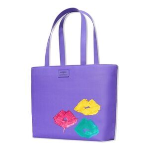 Clinique Purple and Yellow Tote Bag with lip design
